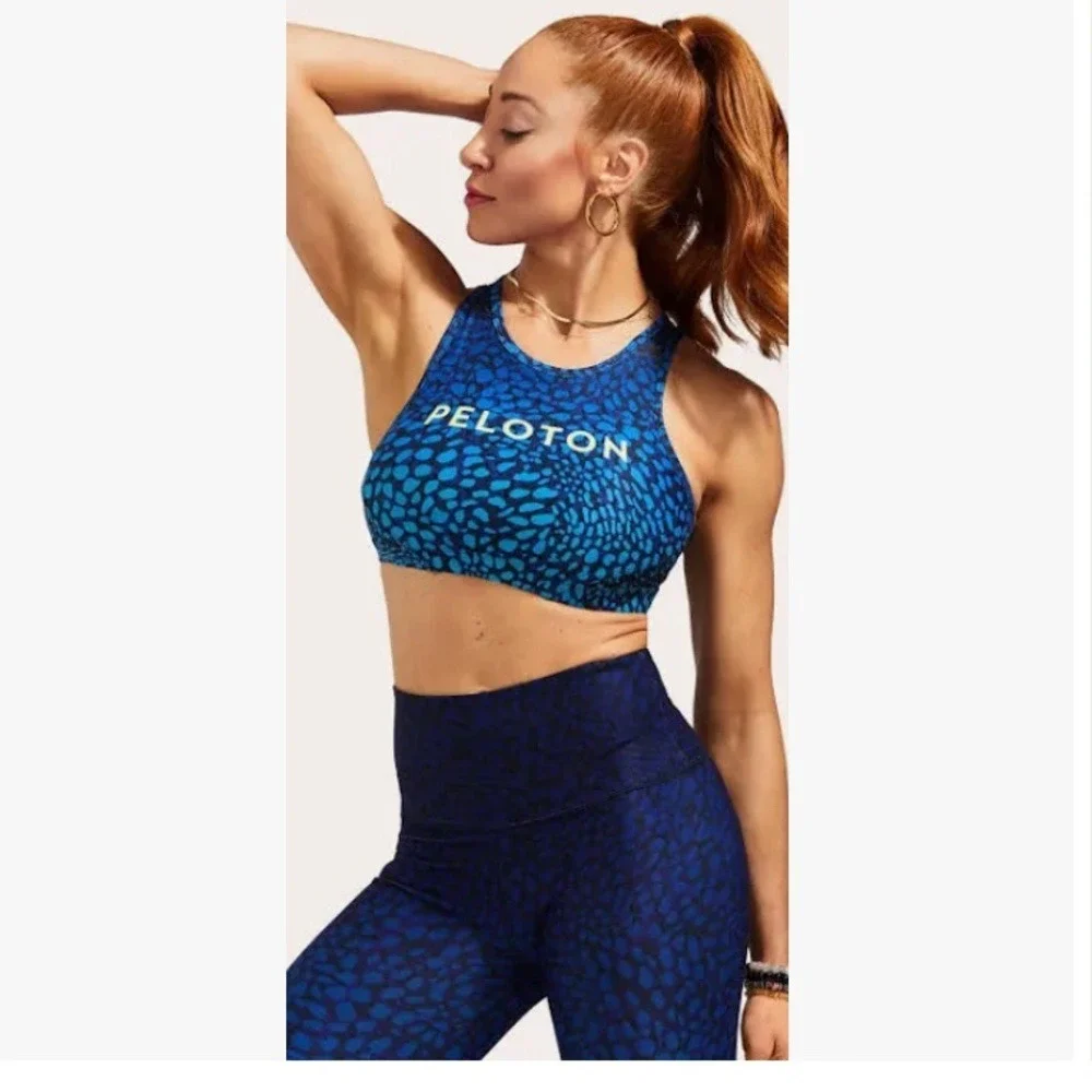 PELOTON wild‎ kite high neck sports bike bra Blue Black Butterfly Size Small
